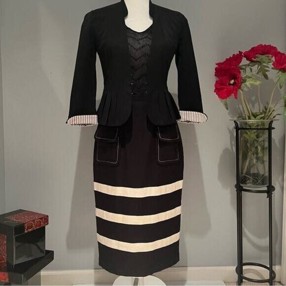 NEW Linen Skirt Suit Striped Pencil Skirt Sz 4 Pleated Peplum Blazer Sz 0 NWOT - Picture 16 of 16